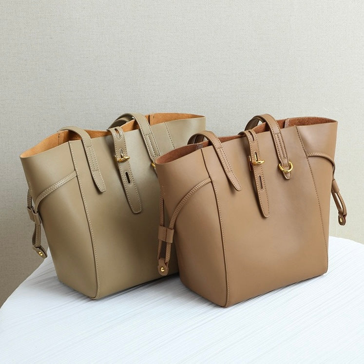 Genuine Leather Vintage Lock Buckle Tote Bag