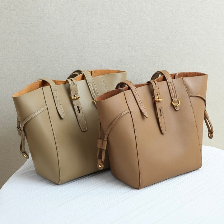 Genuine Leather Vintage Lock Buckle Tote Bag