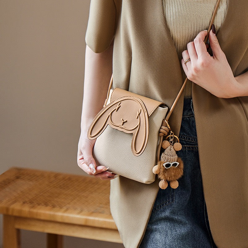 Rabbit Genuine Leather Mini Crossbody Phone Bag