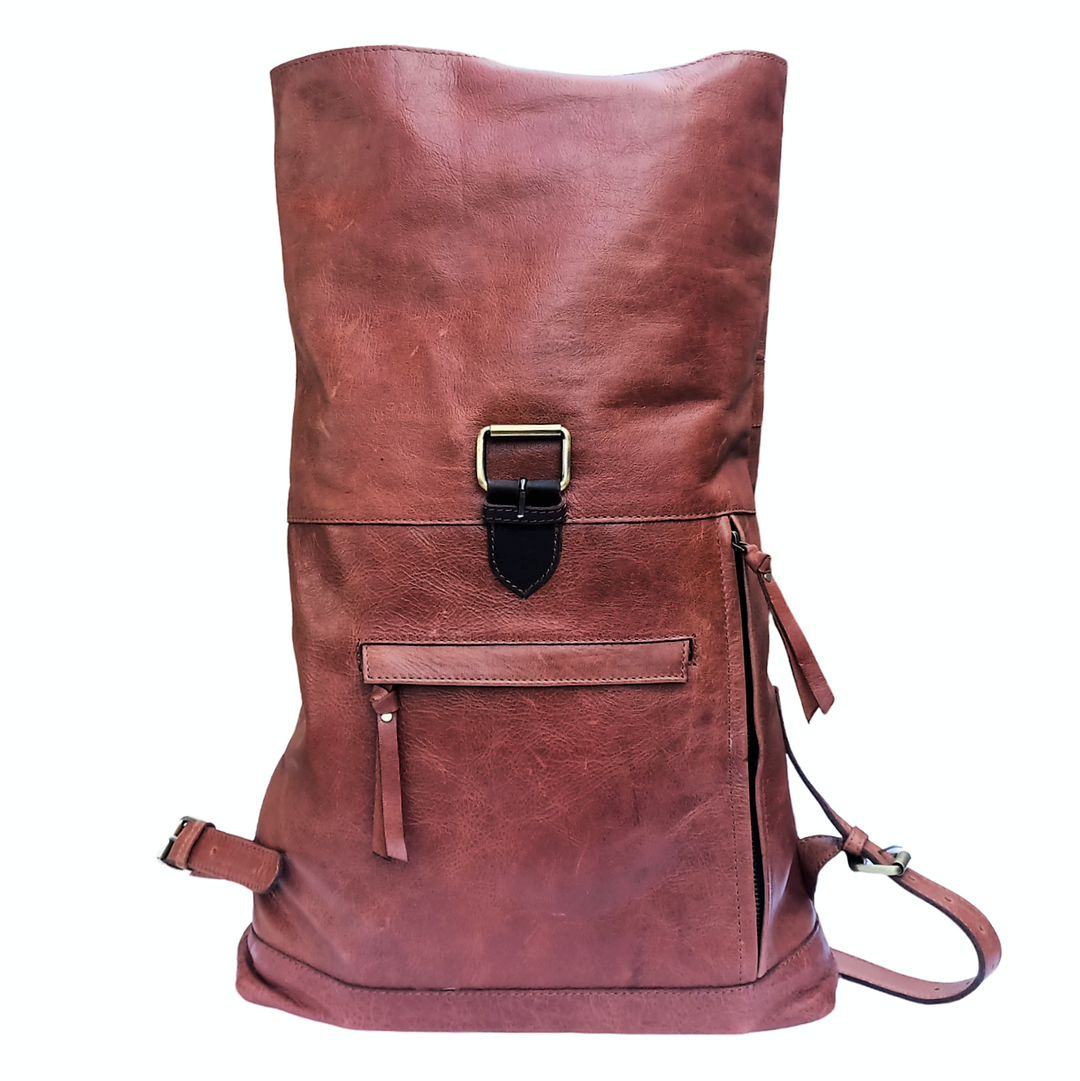 "Brown Leather Backpack in Dark Tone"