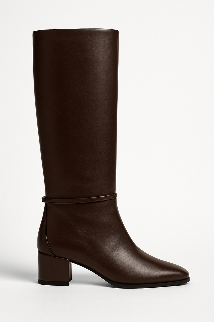 Leather Knee-High Square Toe Boots