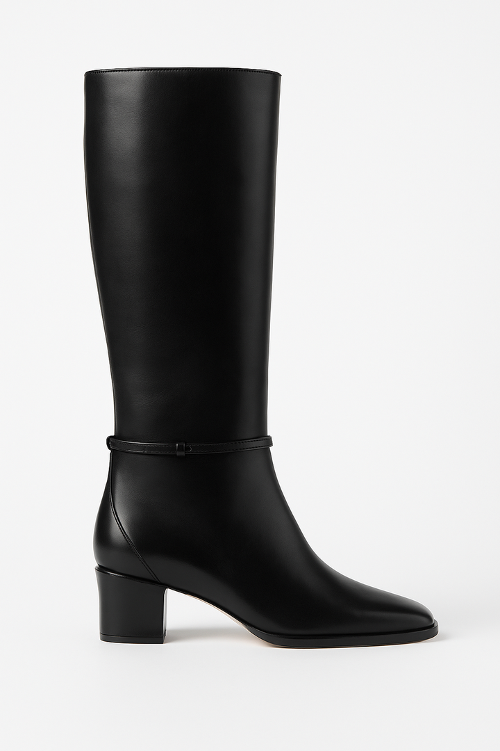 Leather Knee-High Square Toe Boots