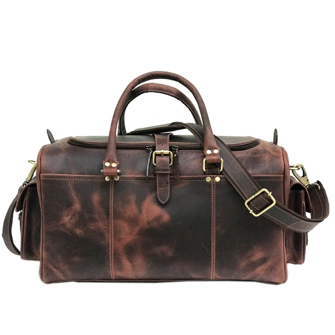 "Two Bags Dark Brown Weekend Bag" could be rewritten as "Dark Brown Weekend Bag by Two Bags."