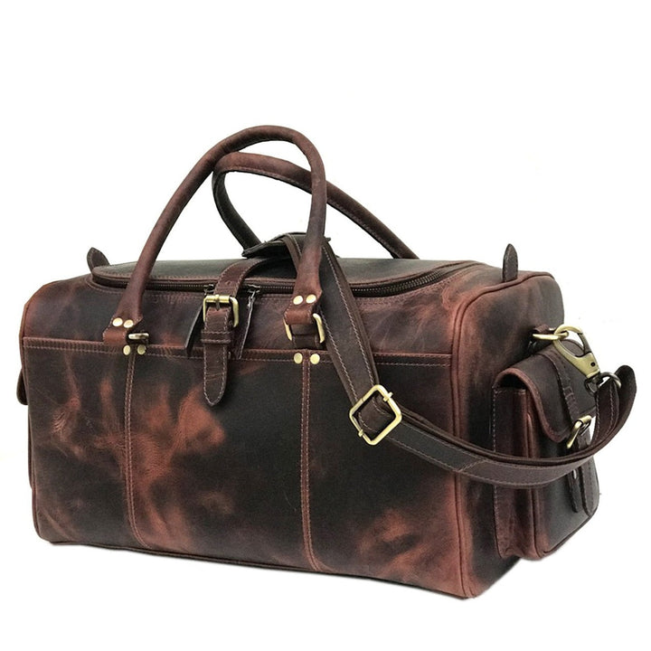 "Two Bags Dark Brown Weekend Bag" could be rewritten as "Dark Brown Weekend Bag by Two Bags."