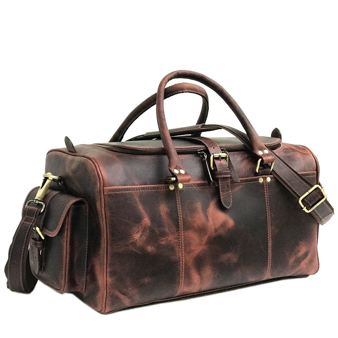 "Two Bags Dark Brown Weekend Bag" could be rewritten as "Dark Brown Weekend Bag by Two Bags."
