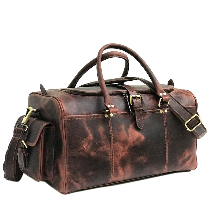 "Two Bags Dark Brown Weekend Bag" could be rewritten as "Dark Brown Weekend Bag by Two Bags."