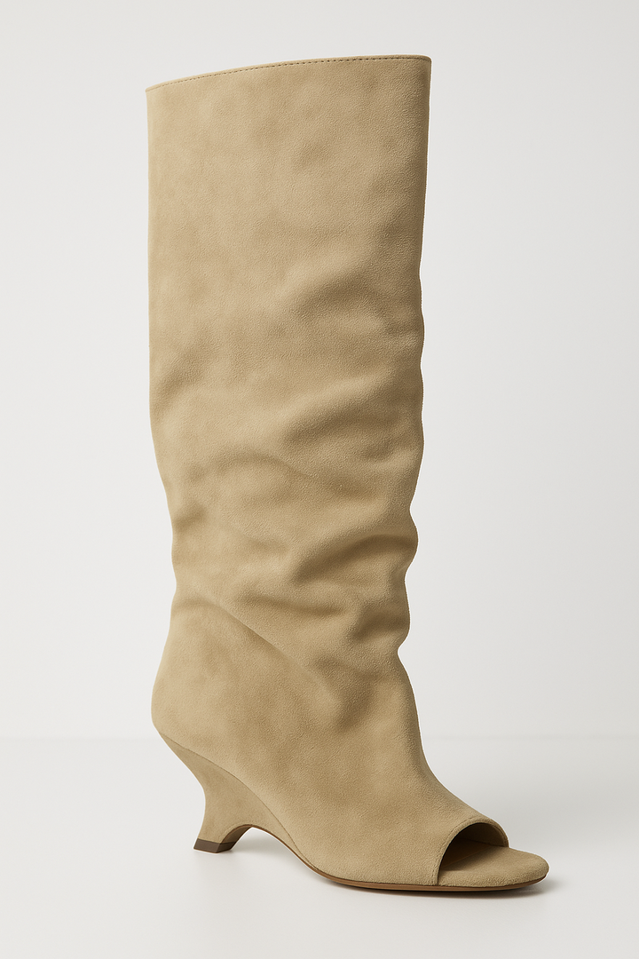 Peep Toe Knee-High Faux Suede Boots