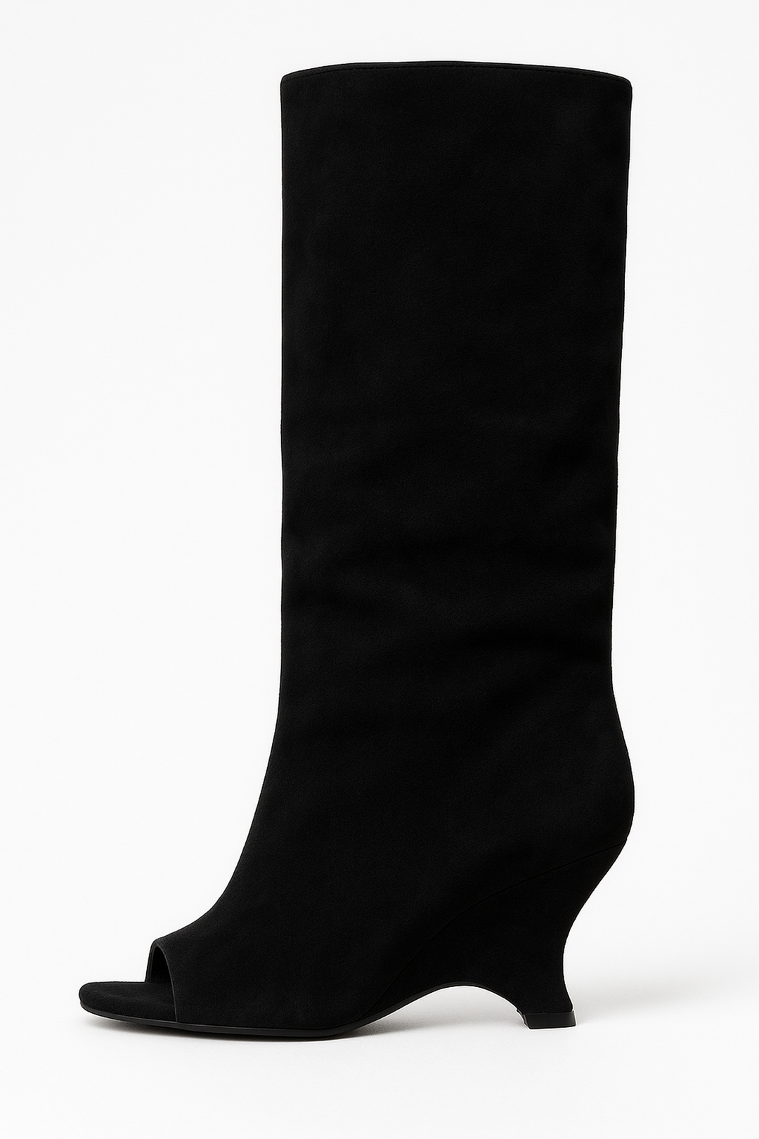 Peep Toe Knee-High Faux Suede Boots