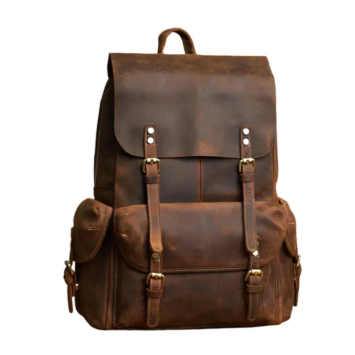 Robust Genuine Leather Travel Backpack in Brown | Large Backpack