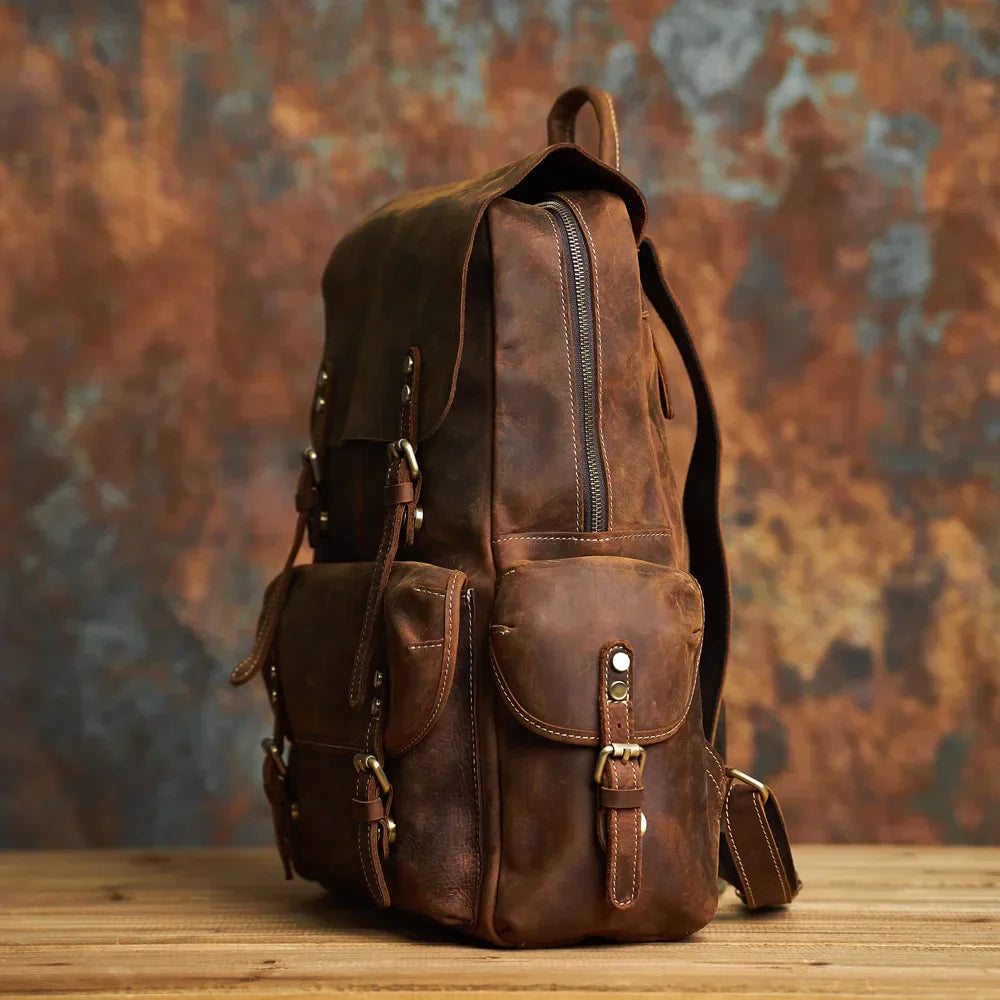 Robust Genuine Leather Travel Backpack in Brown | Large Backpack