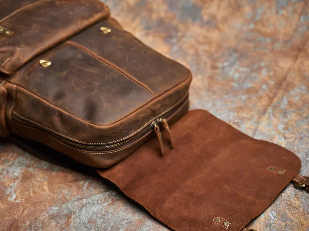Robust Genuine Leather Travel Backpack in Brown | Large Backpack