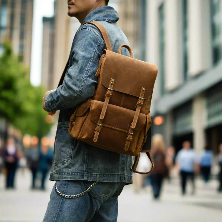 Robust Genuine Leather Travel Backpack in Brown | Large Backpack