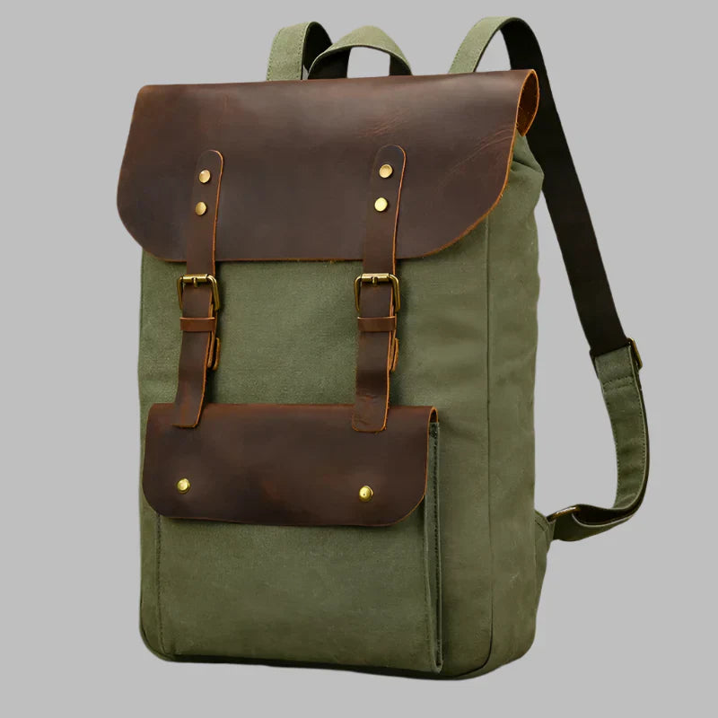 Authentic Leather and Canvas Backpack | Vintage College Laptop Backpack