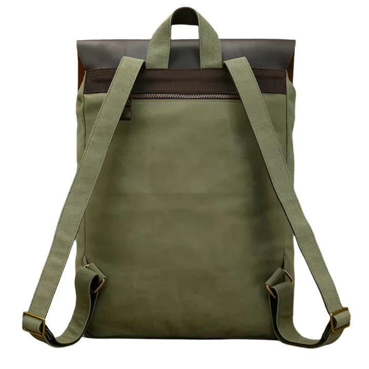 Authentic Leather and Canvas Backpack | Vintage College Laptop Backpack