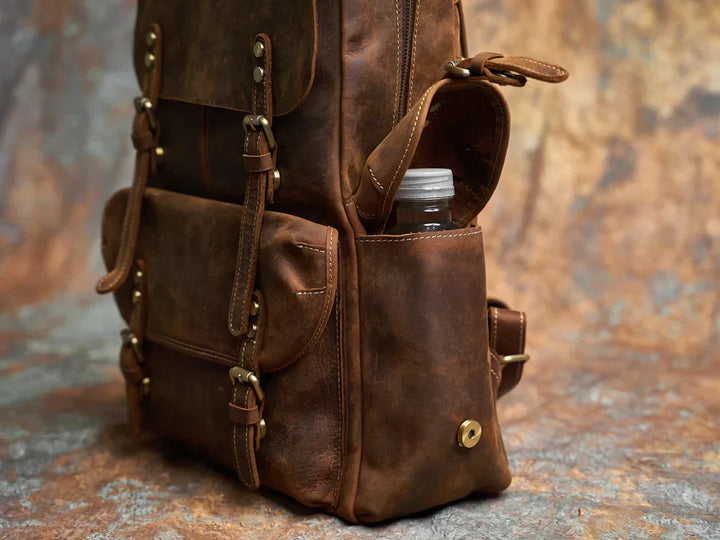 Robust Genuine Leather Travel Backpack in Brown | Large Backpack
