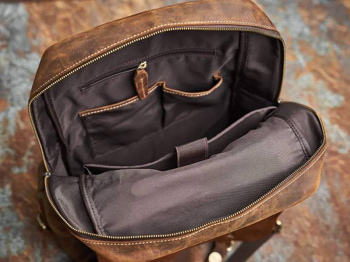 Robust Genuine Leather Travel Backpack in Brown | Large Backpack
