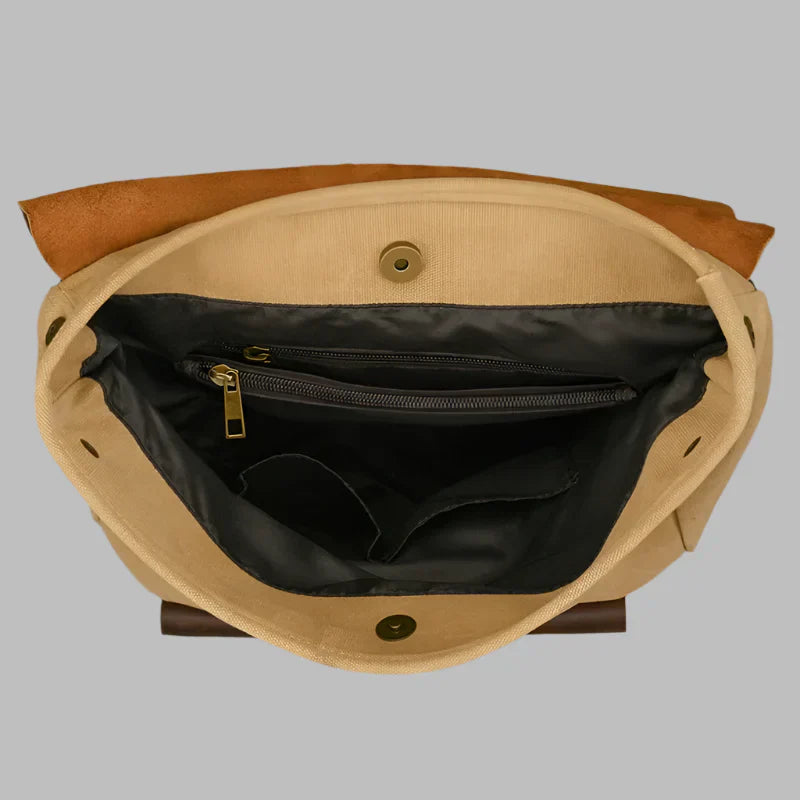 Authentic Leather and Canvas Backpack | Vintage College Laptop Backpack