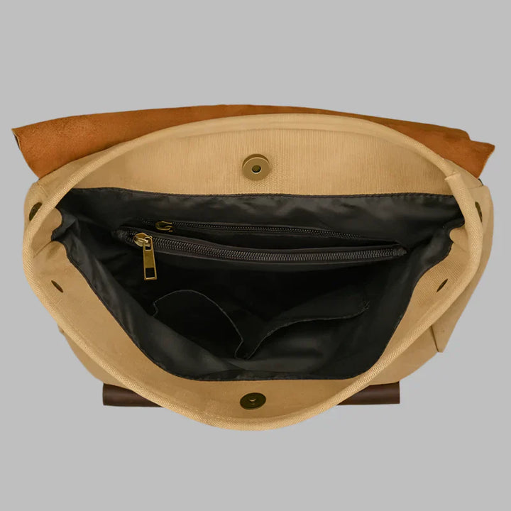 Authentic Leather and Canvas Backpack | Vintage College Laptop Backpack