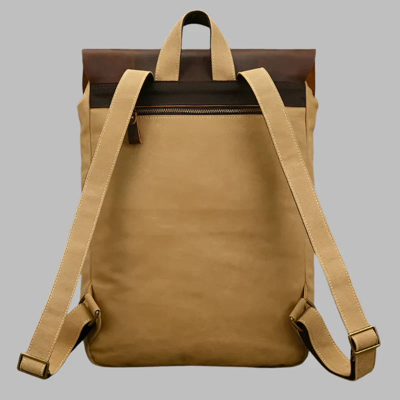 Authentic Leather and Canvas Backpack | Vintage College Laptop Backpack