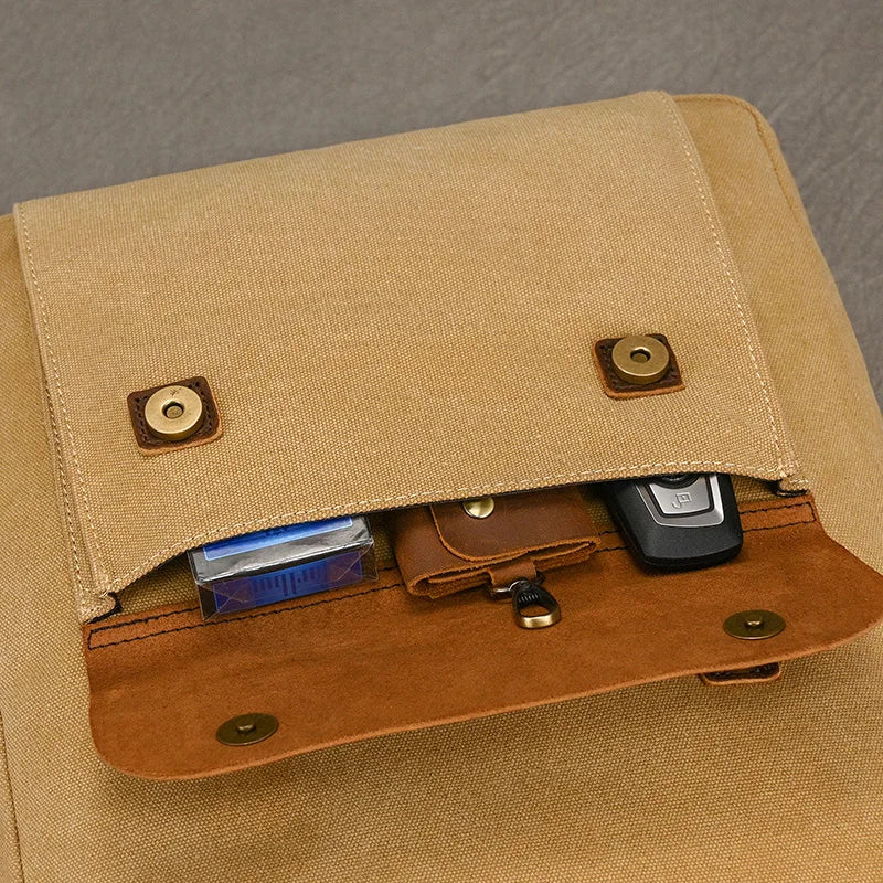 Authentic Leather and Canvas Backpack | Vintage College Laptop Backpack