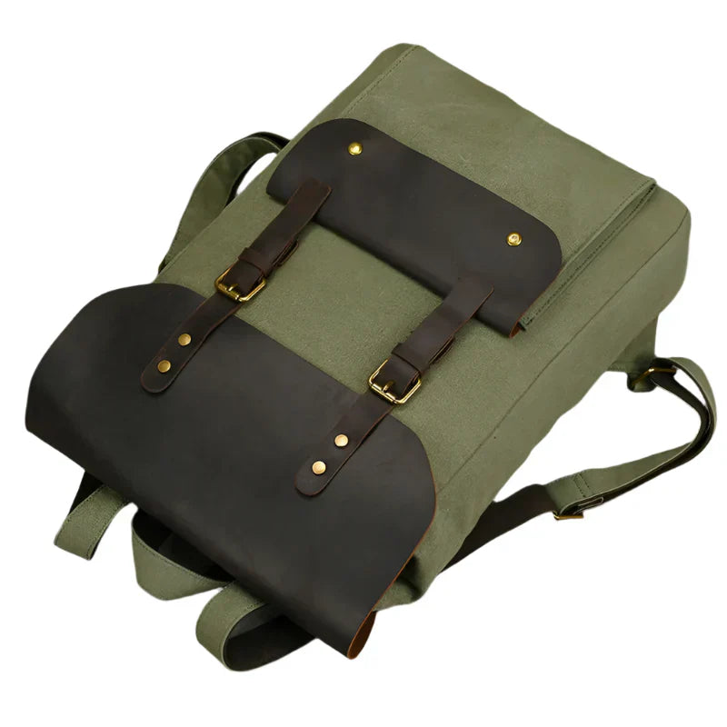 Authentic Leather and Canvas Backpack | Vintage College Laptop Backpack