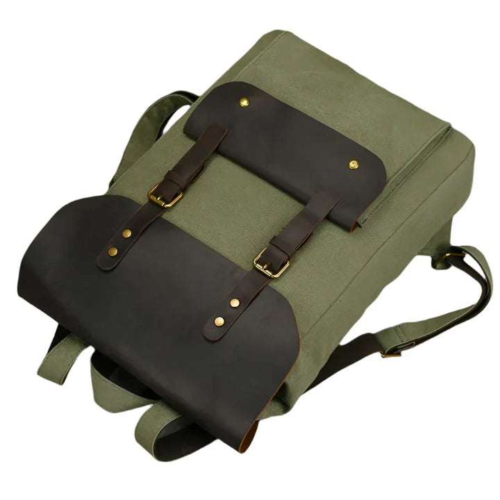 Authentic Leather and Canvas Backpack | Vintage College Laptop Backpack