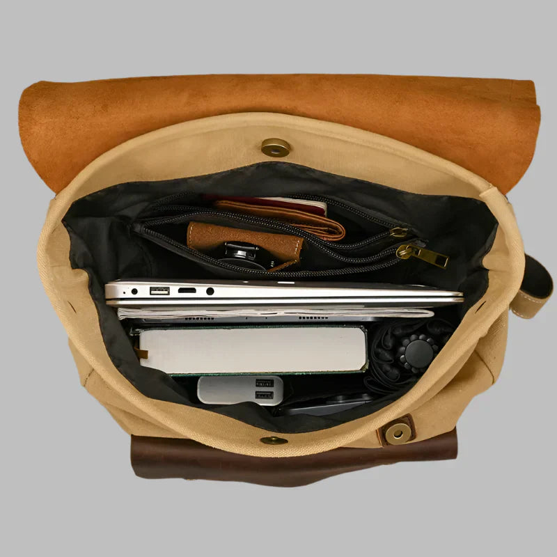 Authentic Leather and Canvas Backpack | Vintage College Laptop Backpack