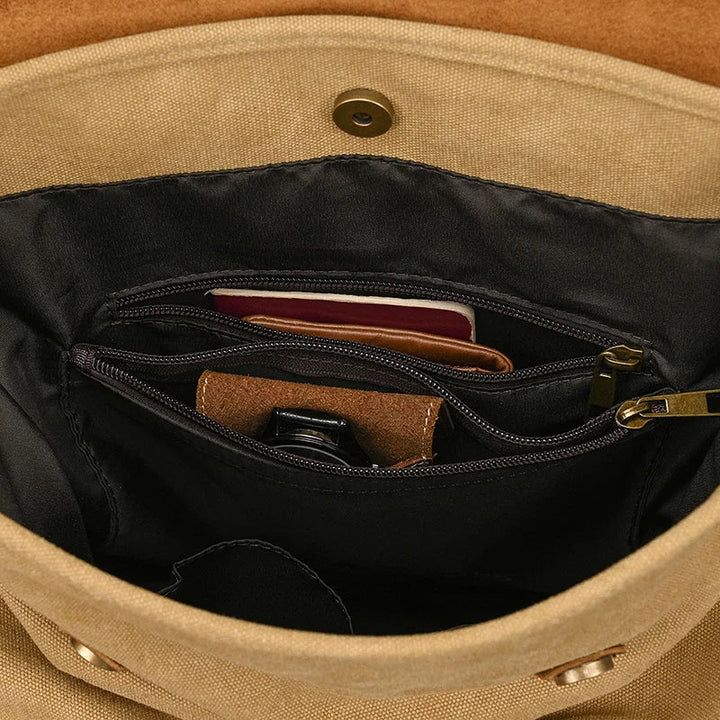 Authentic Leather and Canvas Backpack | Vintage College Laptop Backpack