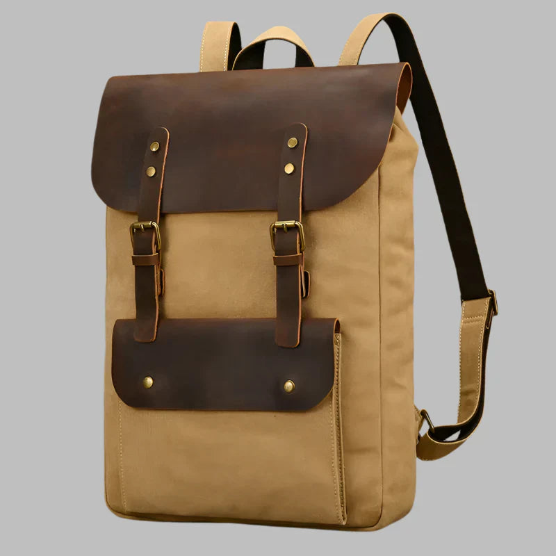 Authentic Leather and Canvas Backpack | Vintage College Laptop Backpack