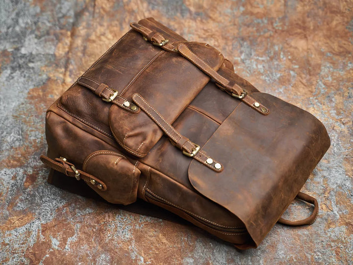 Robust Genuine Leather Travel Backpack in Brown | Large Backpack
