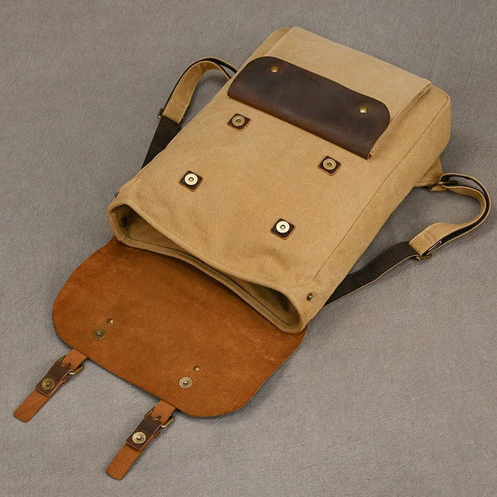 Authentic Leather and Canvas Backpack | Vintage College Laptop Backpack