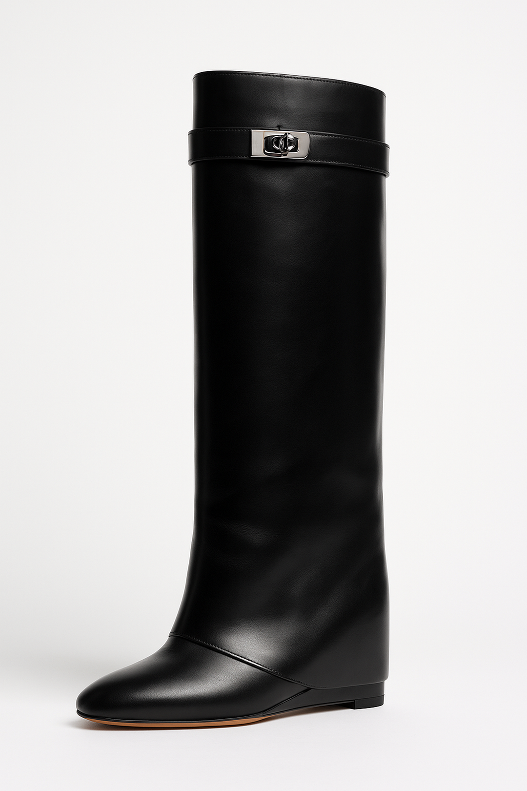 Shark Lock Knee-High Leather Boots