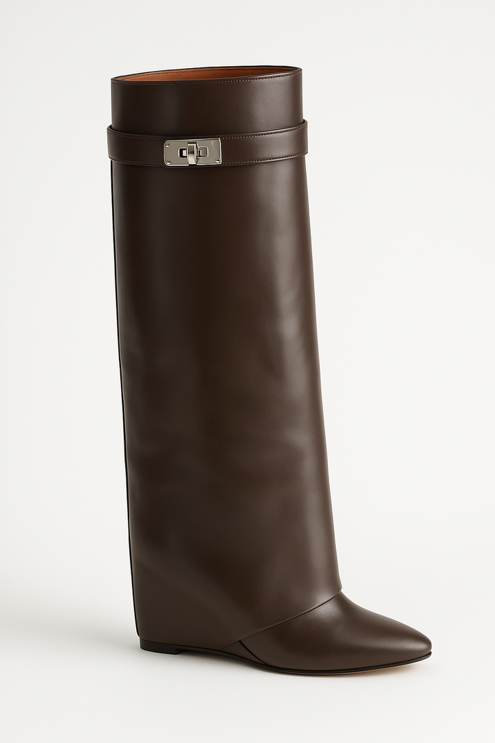 Shark Lock Knee-High Leather Boots