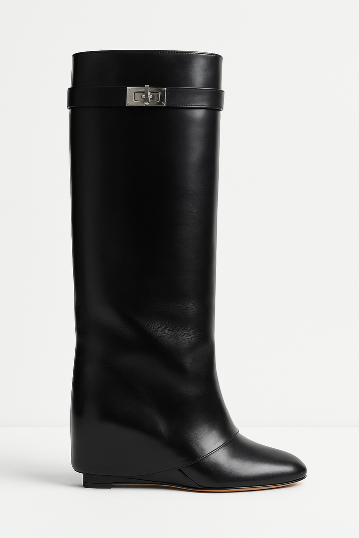 Shark Lock Knee-High Leather Boots