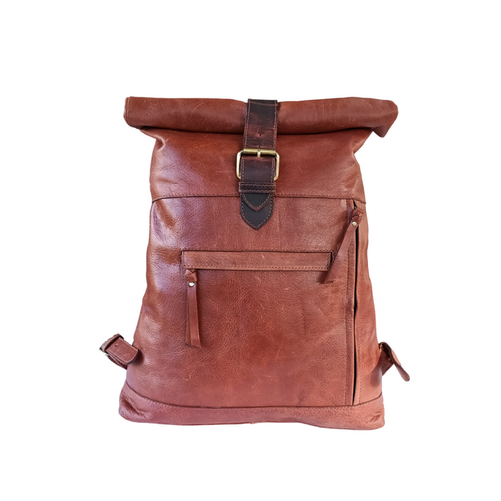 "Brown Leather Backpack in Dark Tone"