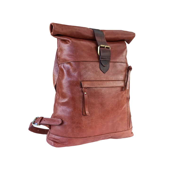 "Brown Leather Backpack in Dark Tone"