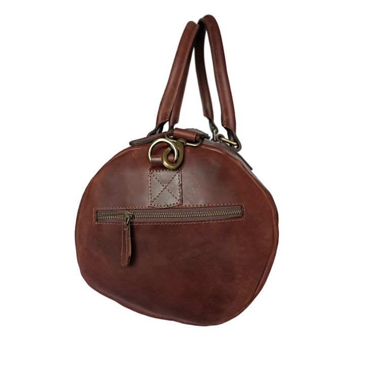 Brown Leather Duffle Bag in Dark Shade