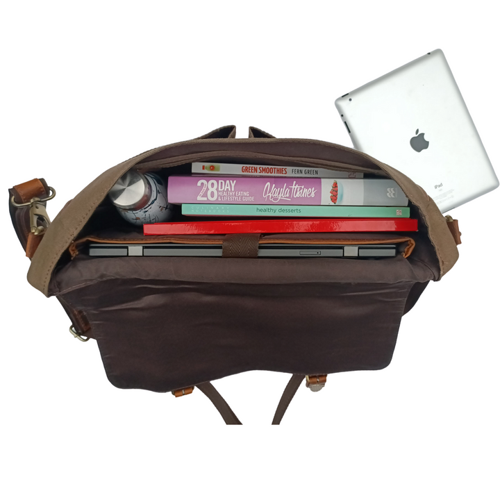 Braun Leather Laptop Bag made of Canvas for Hunters