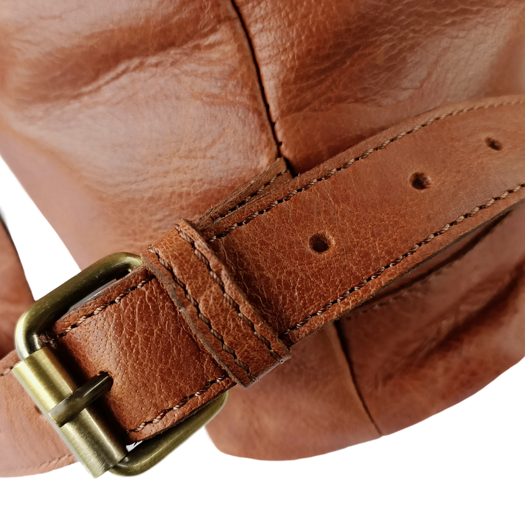 "Brown Leather Backpack in Dark Tone"