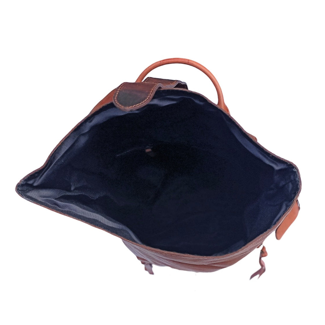 "Brown Leather Backpack in Dark Tone"