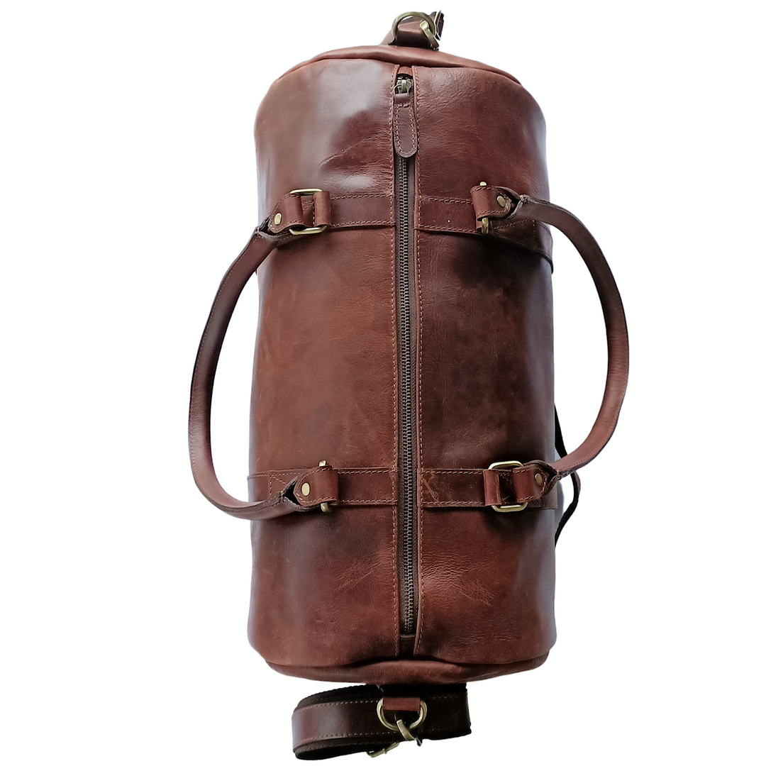 Brown Leather Duffle Bag in Dark Shade