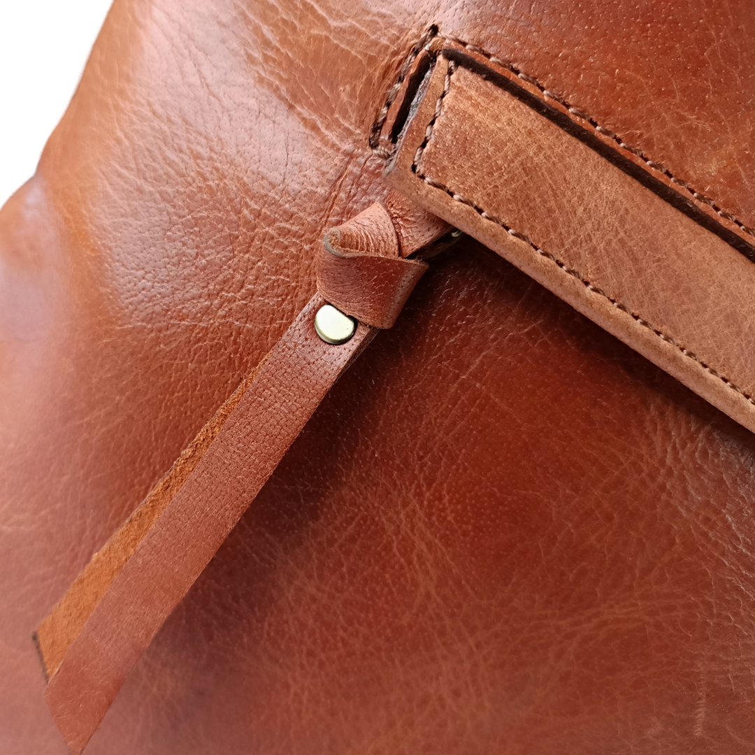 "Brown Leather Backpack in Dark Tone"
