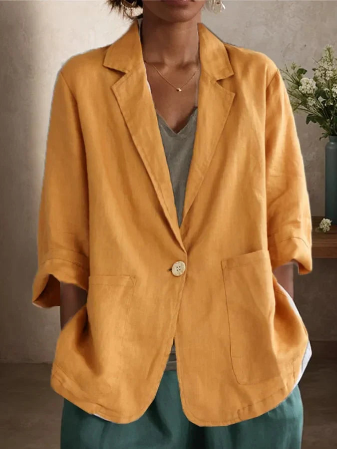 Women's Casual Solid Color Loose Jacket with Lapels, Single-Breasted