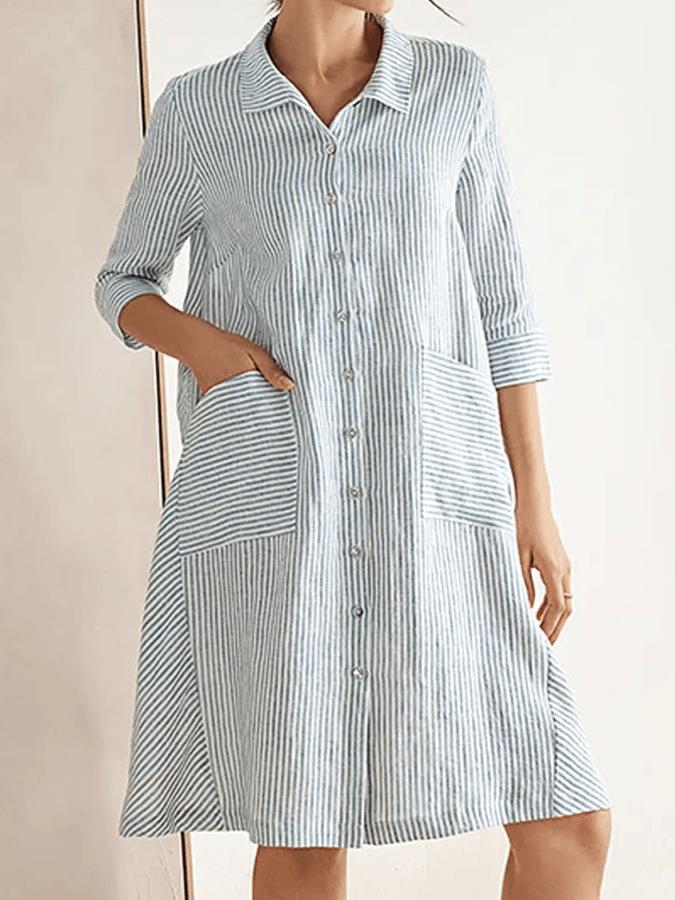 Women's Striped Linen Shirt Dress