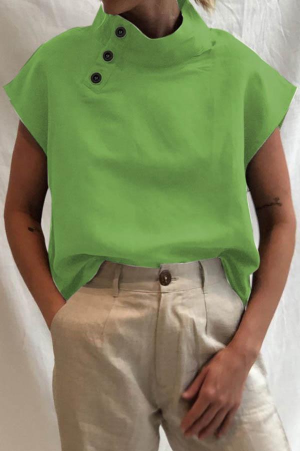 Lowella - High Collar Buttoned Blouse