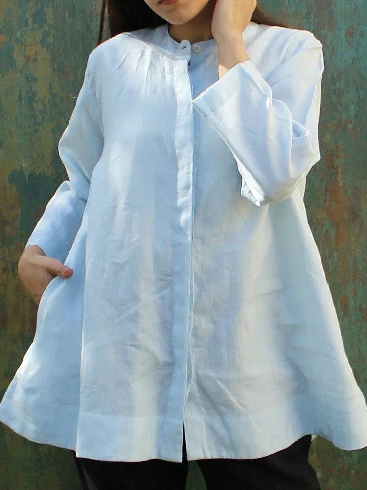 Women's Solid Color Casual Blouse in Cotton and Linen