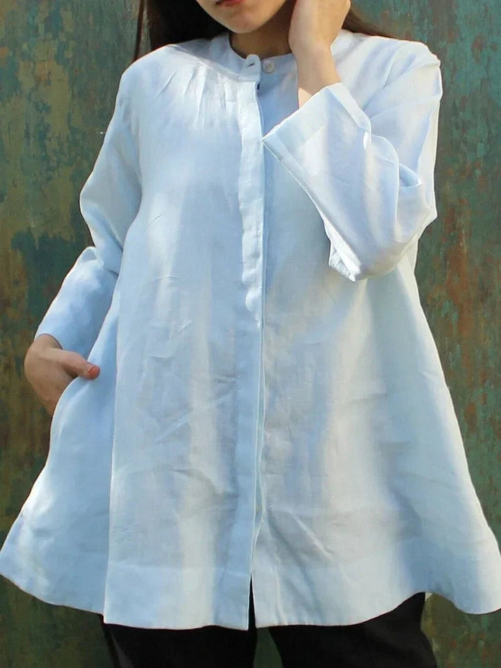 Women's Solid Color Casual Blouse in Cotton and Linen
