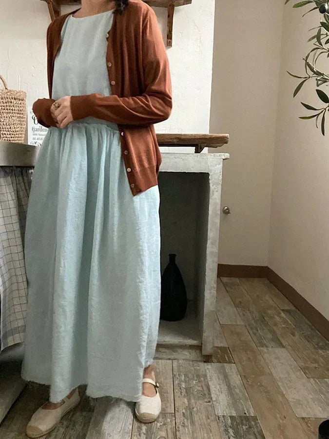 Loose Cotton Dress with Three-Quarter Sleeves