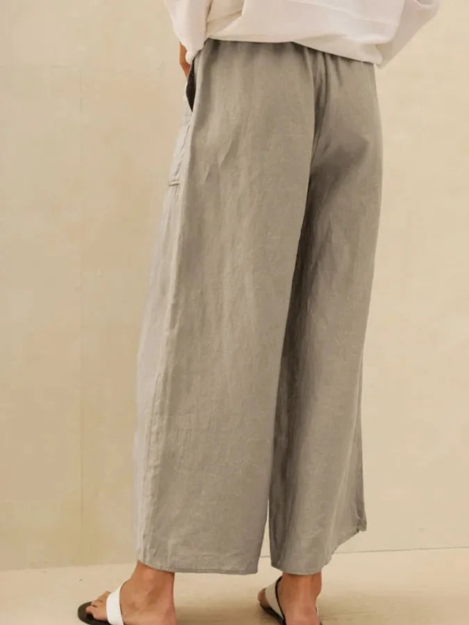 Women's Linen Wide-Leg Pants with Large Pockets