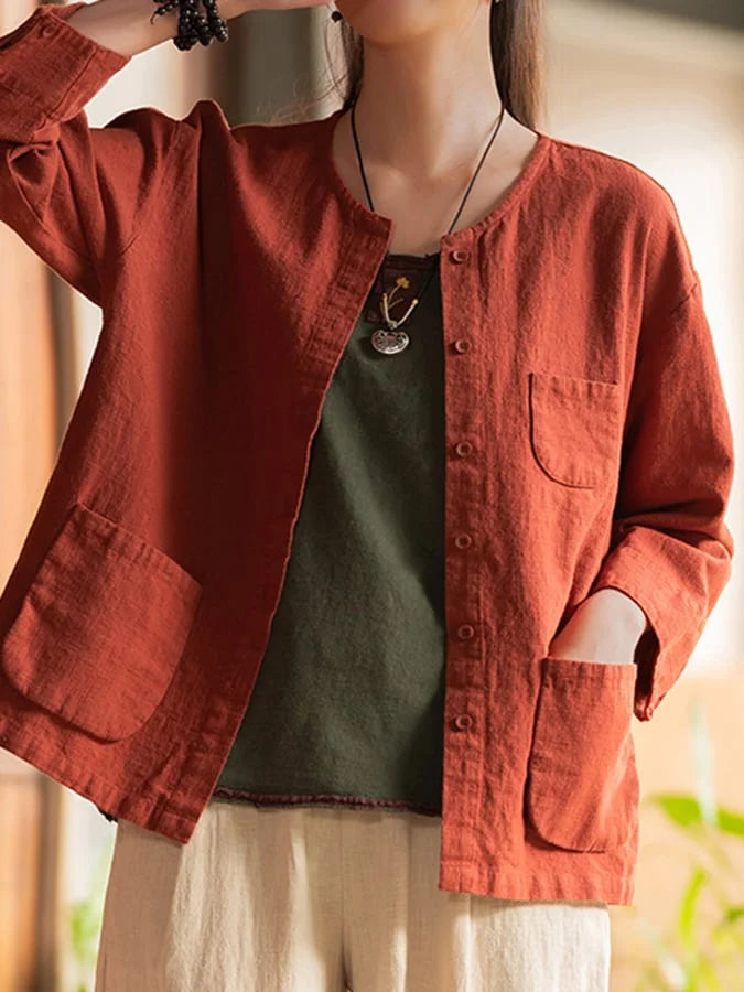 Women’s Cotton Solid Color Casual Jacket